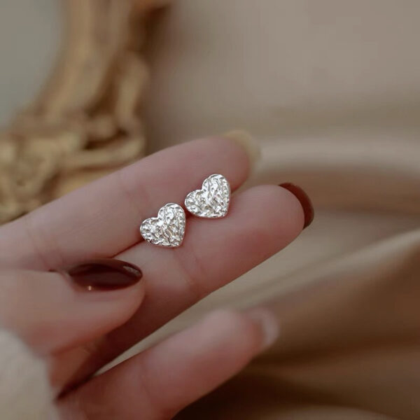 Female Pure Silver Square Stone Patterned Heart-shaped Earrings